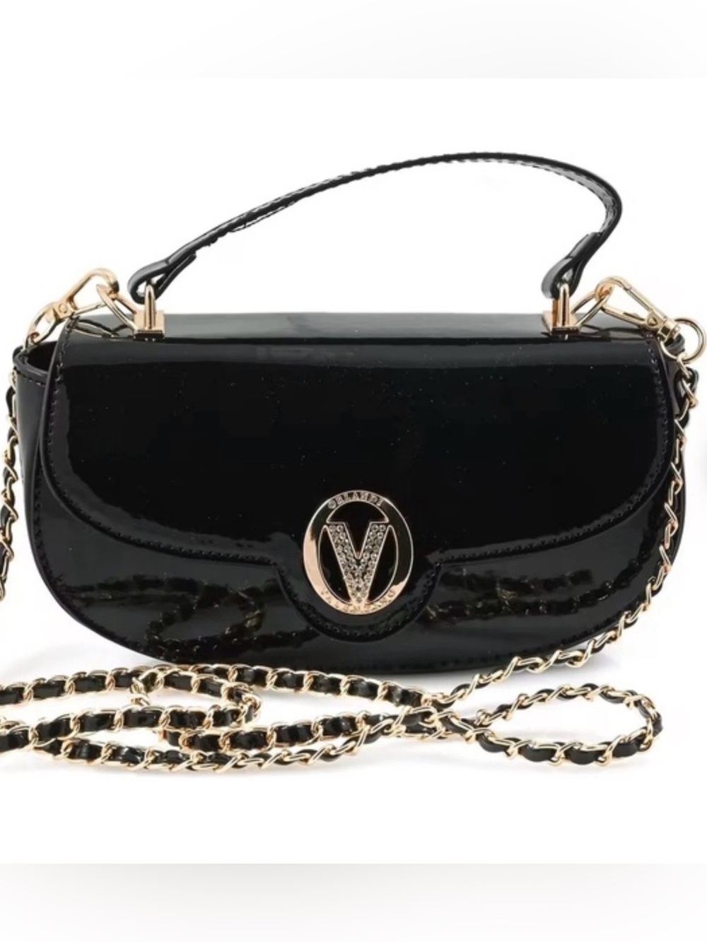Valentino Black Patent Mini Shoulder Bag with Gold Hardware